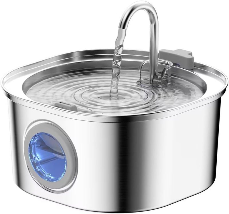 PEKTACO Cat Water Fountain Stainless Steel, 3.2L/108oz Cat Water Dispenser with Quiet Water Pump and Water-Level Window, Dishwasher Safe Pet Drinking Fountain for Cats Indoor with Replacement Filter - Image 1